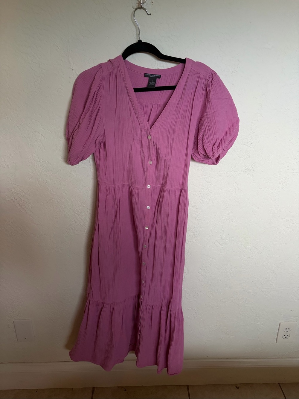 Chelsea & Theodore Magenta Button-Front Midi Dress